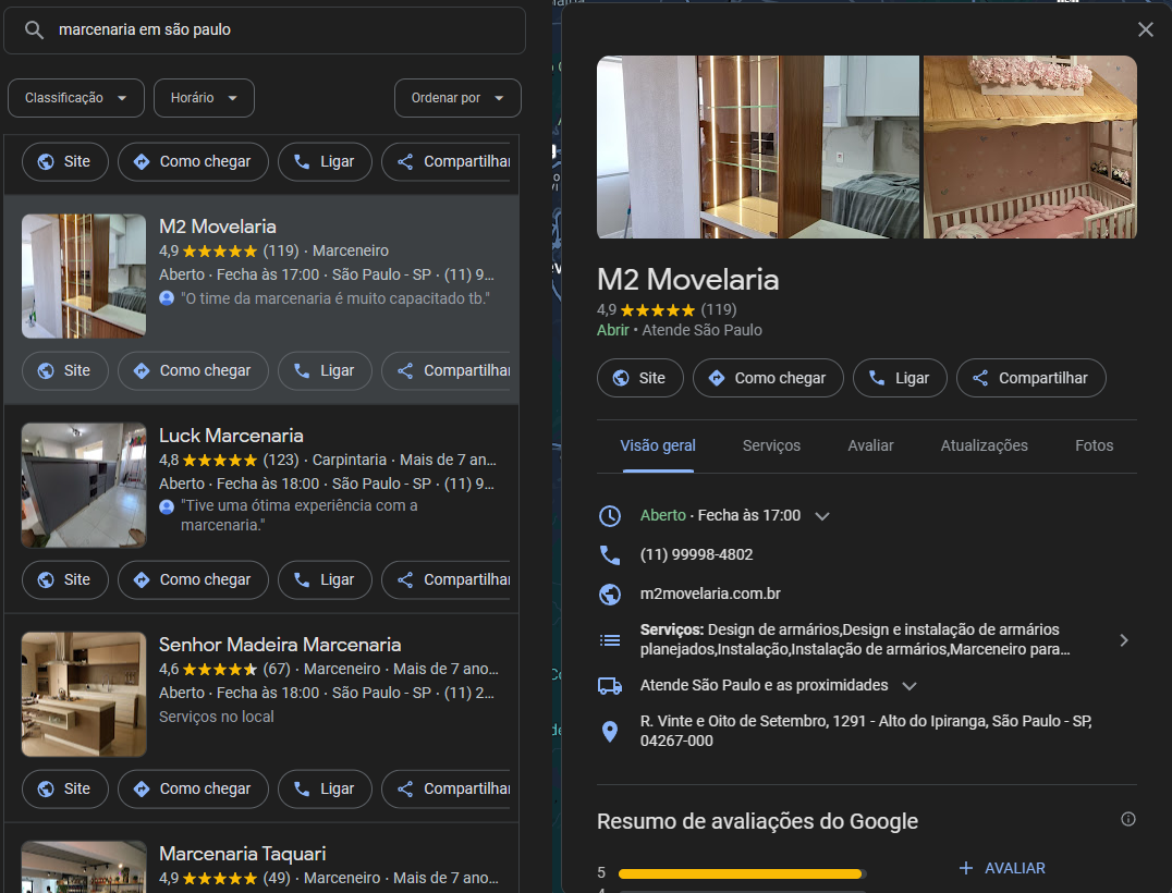 Captura de tela do Google Meu Negócio