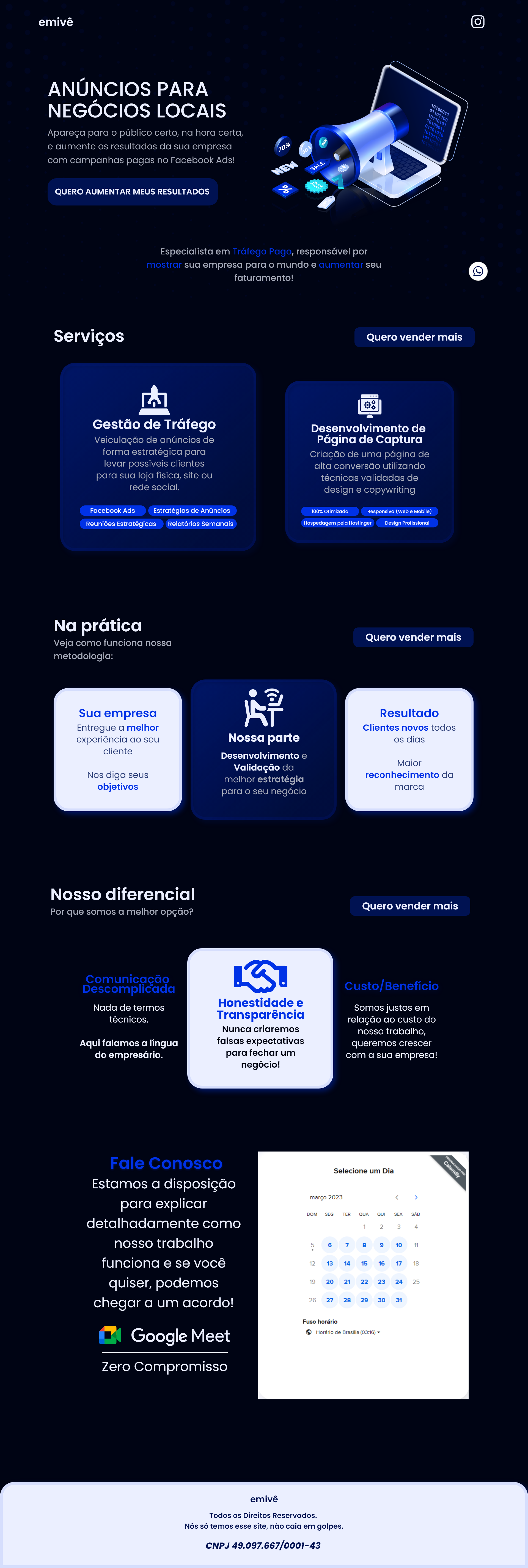 Captura de tela da Criação de Site do Emivê